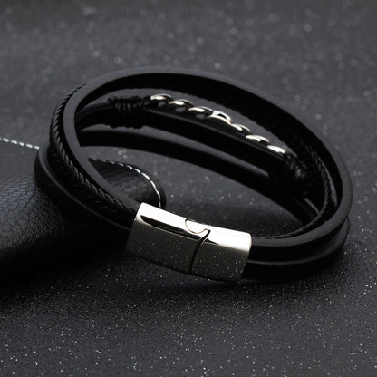 Heraldik Lederarmband Mehrlagig Titanstahl Statement