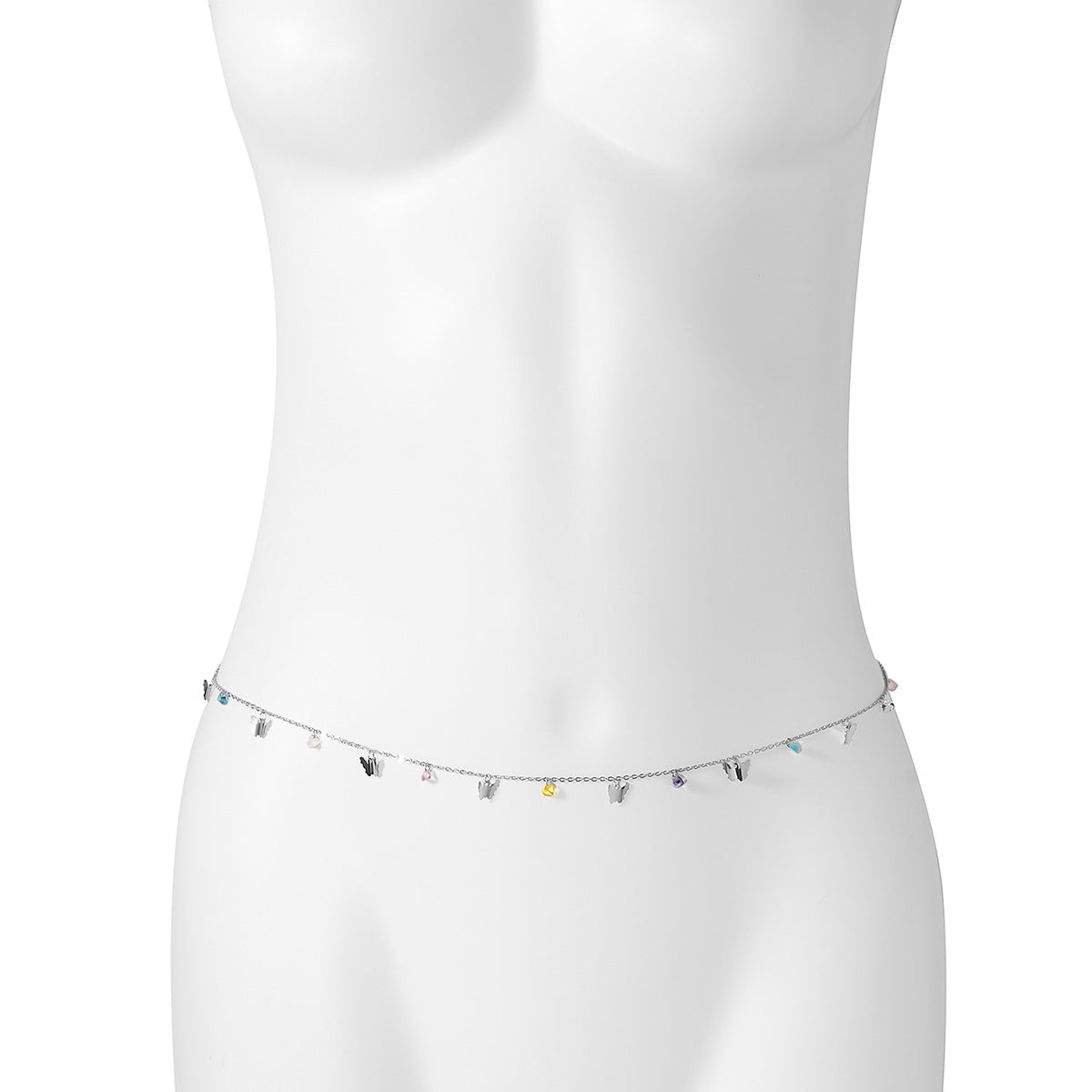 Schlichte Damen-Taillenkette mit Schmetterling und Herz, Kristallquasten