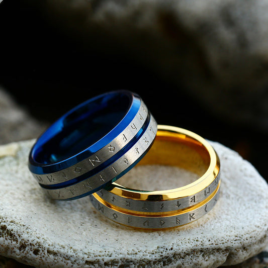 Edelstahlring für Damen und Herren mit schlichten Wikinger-Buchstaben