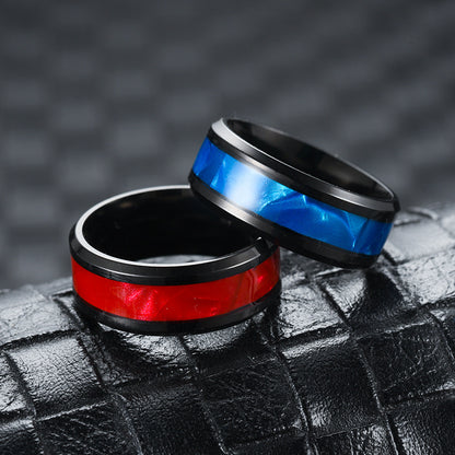 Ring made of titanium steel and stainless steel with a shell design in European and American style