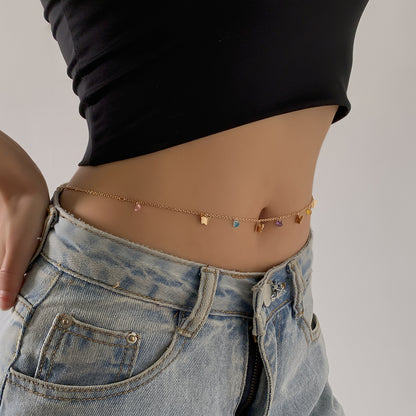 Schlichte Damen-Taillenkette mit Schmetterling und Herz, Kristallquasten