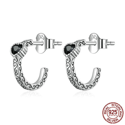 Vintage jewelry set with black zirconia ring and matching earrings