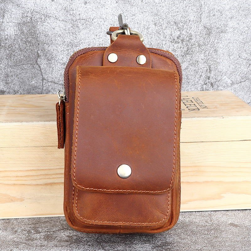 Herren-Gürteltasche aus Crazy-Horse-Leder aus Rindsleder (erste Schicht), Handy-Tasche für den Hosenbund