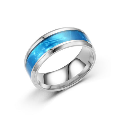Ring made of titanium steel and stainless steel with a shell design in European and American style