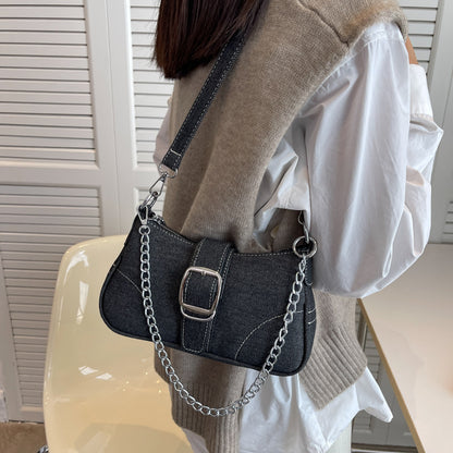 Denim shoulder bag for women with chain, fashionable crossbody handbag, small square underarm bag